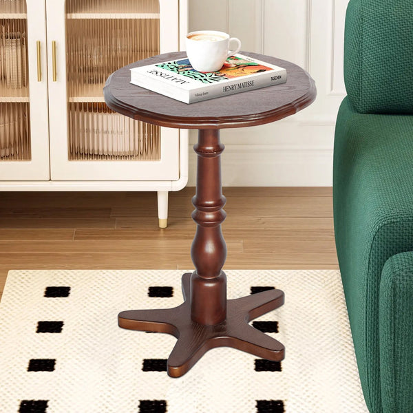 English Elm 15.75 inch Round Small End Table Vintage Wooden Pedestal Side Table with Rounded Top and Easy Assembly Walnut Brown W2295P339100