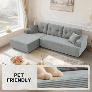 English Elm Left-Facing Modular Sectional Sofa with Corduroy, Boneless Design, Converts to Bed, Kid & Pet Safe LIGHT GREY W3565S00003