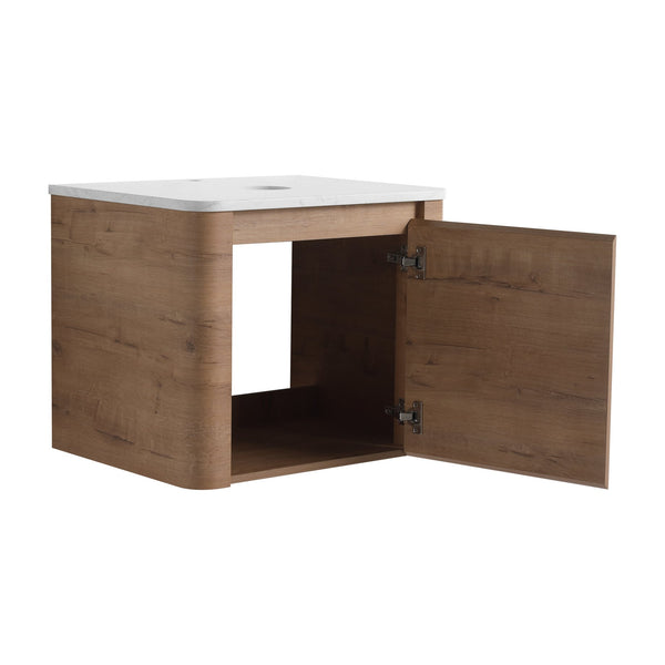 English Elm 24'' Wall-Mounted Bathroom Vanity with Soft-Close Door, Rounded Edges, Plywood Build, Space-Saving Design Imitative Oak W999P348976
