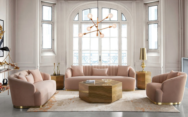 VIG Furniture Lacuna Amber Hexagonal End Table With Brushed Gold Pedestal, Faux Marble Top, Compact Chic VGODLZ-185E-H