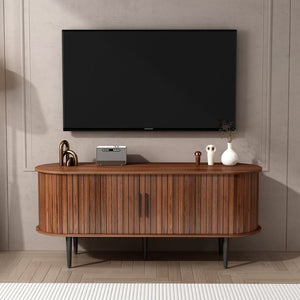 English Elm Tv Stand, 47" Mid-Century Modern Console With Sliding Door & Ample Storage For Home & Office Use W2641P329199-GIGA