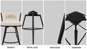 English Elm 26" Bar Chair Suede Woven Bar Stool Set of 2 with 360° Swivel, Plush Technical Leather, Sturdy Metal Base White W2189P180368