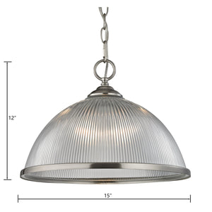 Thomas Lighting Liberty Park Ribbed Glass Dome Pendant Brushed Nickel Chain Light for Kitchen Islands 7691PL/20