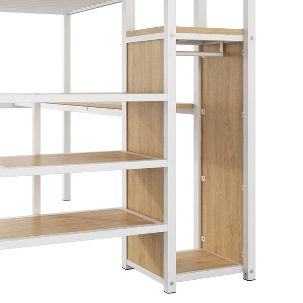 English Elm Full Size Metal Loft Bed With Desk, Storage Staircase, Wardrobe & Led Light For Small Spaces GX000620AAK-1