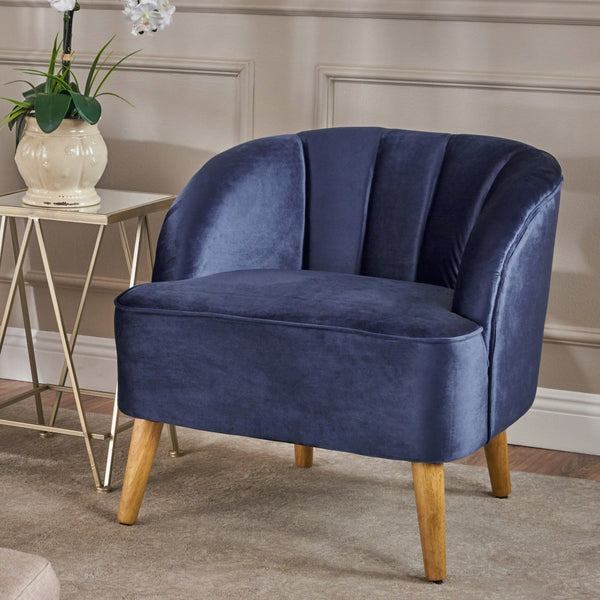 English Elm Chair Velvet Club Seat with Channel Stitching and Rubberwood Legs for Modern Interiors 61714.00