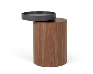VIG Furniture Bascom- Compact Modern Round End Table With Dark Grey Top & Walnut Pedestal, No Assembly (17.75") VGDWJ5825