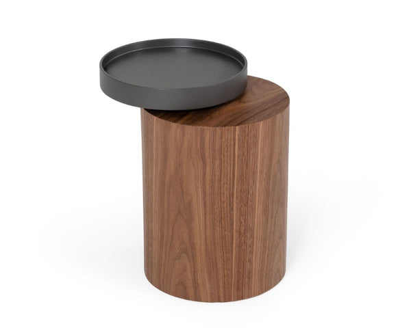 VIG Furniture Bascom- Compact Modern Round End Table With Dark Grey Top & Walnut Pedestal, No Assembly (17.75") VGDWJ5825