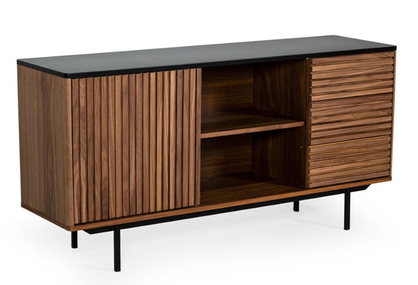VIG Furniture Maggie Modern Walnut & Grey Buffet Console With Sliding Door, 3 Drawers, Black Legs, 63"W Storage VGDWJ9690