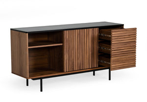 VIG Furniture Maggie Modern Walnut & Grey Buffet Console With Sliding Door, 3 Drawers, Black Legs, 63"W Storage VGDWJ9690