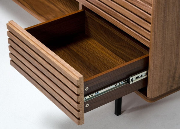 VIG Furniture Maggie Modern Walnut & Grey Buffet Console With Sliding Door, 3 Drawers, Black Legs, 63"W Storage VGDWJ9690