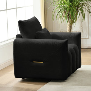 English Elm 35 Inch Teddy Velvet Lounge Chair Sculptural Cloud Seat for Modern Apartment Living Black W2564P457791