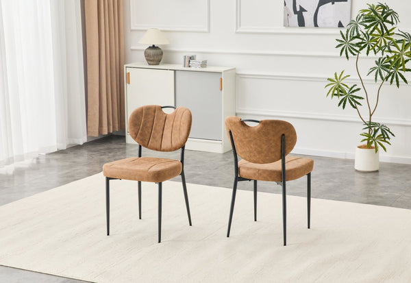 English Elm Dark Oil Waxed Faux Leather Dining Chair Set with Diamond Tufted High Back Metal Legs W3493P449264