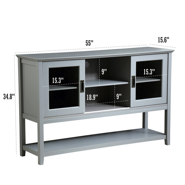 English Elm Sideboard Grey Buffet Table with Tempered Glass Doors, Adjustable Shelves, Cable Management W965P147787