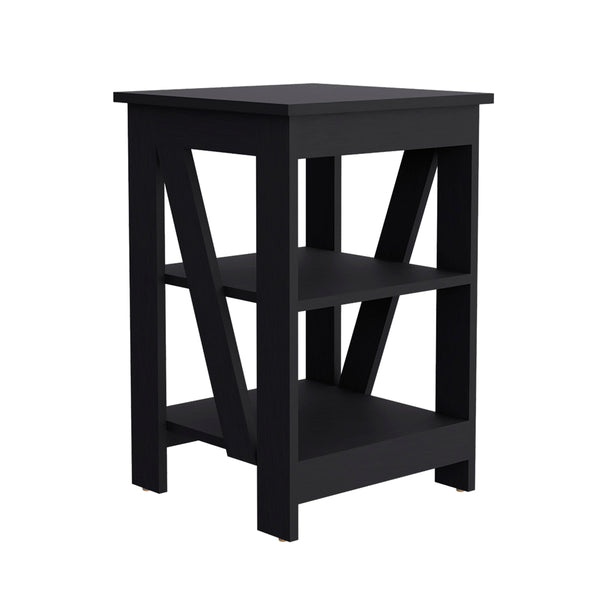 English Elm Side Table Rossville Black - Modern Engineered Wood End Table with Two Open Shelves, Durable Design, Easy Assembly (34.6x20.9x3.1) B092P191180