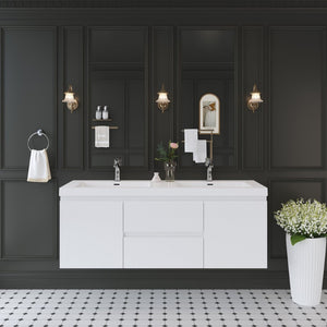 English Elm 60" Wall Mount Bathroom Vanity Ash Finish Solid Surface Basin Soft Close Storage W1573P152689