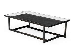 VIG Furniture Fargo Asymmetrical Ceramic & Grey Walnut Coffee Table With Antique Brushed Bronze Base, Luxe Minimalist Centerpiece VGHB320X
