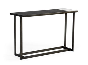 VIG Furniture Fargo Asymmetrical Console Table With Grey Walnut Veneer, Marble-Look Ceramic & Antique Bronze Base VGHB320D