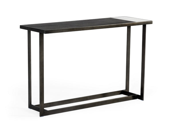 VIG Furniture Fargo Asymmetrical Console Table With Grey Walnut Veneer, Marble-Look Ceramic & Antique Bronze Base VGHB320D