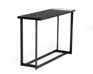 VIG Furniture Fargo Asymmetrical Console Table With Grey Walnut Veneer, Marble-Look Ceramic & Antique Bronze Base VGHB320D