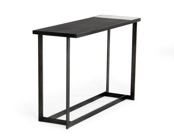 VIG Furniture Fargo Asymmetrical Console Table With Grey Walnut Veneer, Marble-Look Ceramic & Antique Bronze Base VGHB320D