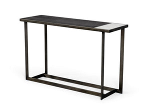 VIG Furniture Fargo Asymmetrical Console Table With Grey Walnut Veneer, Marble-Look Ceramic & Antique Bronze Base VGHB320D