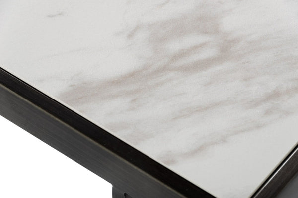 VIG Furniture Fargo Asymmetrical Console Table With Grey Walnut Veneer, Marble-Look Ceramic & Antique Bronze Base VGHB320D