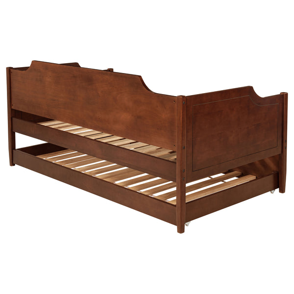 English Elm Cherry Cherry Wood Twin Daybed With Trundle — Romantic Cutouts, Rich Finish, Space-Saving Guest Solution B062S01313