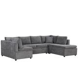 English Elm 117.3" Oversized Sectional Sofa U- Shaped Sofa Couch Pull-Out Sofa Bed With Two Throw Pillows For Living Room, Gray