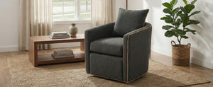 English Elm Swivel Barrel Accent Chair Boucle Upholstered with 360 Base for Living Room Corners Dark Grey N763P376127R