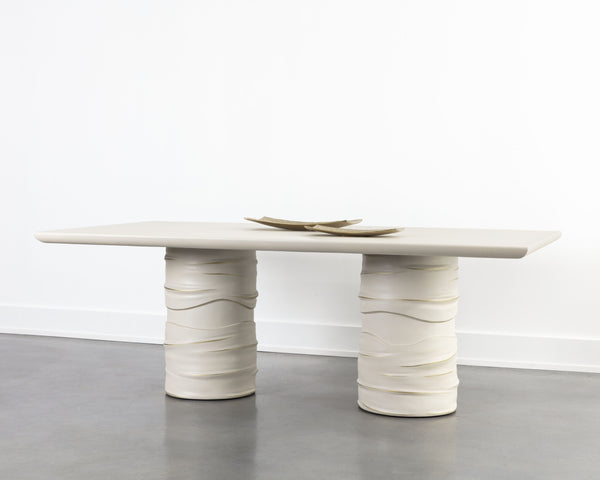 Sunpan Alanya Dining Table - Opulent Cream Concrete Design with Hand Painted Brass Accents for Elegance Rectangular - 84W x 44D x 30H