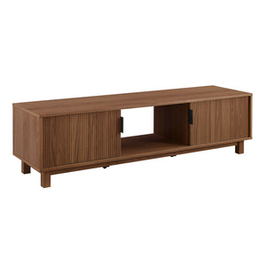 Arundo Mid-century Modern 58" TV Stand with Stylish Reeded Doors, Open Storage & Mocha Finish