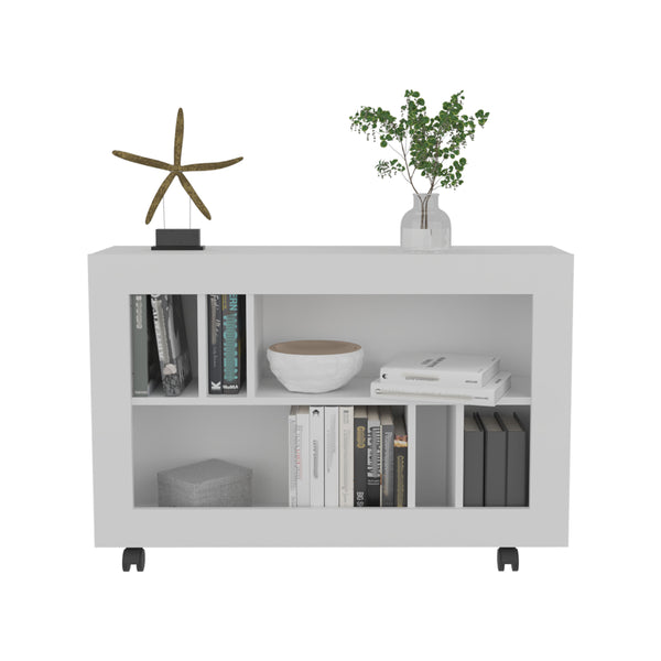 English Elm Console Rolling Storage Console Table with 5 Open Shelves, Smooth Casters, Eco-Friendly Build White 42.91 L x 16.54 W x 5.51 H B097P296826