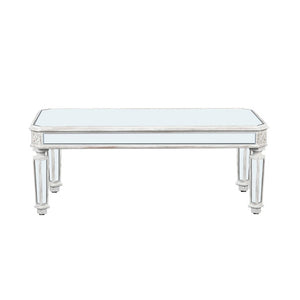 48 Inch Mirrored Glass Top Wood Coffee Table Glamorous Living Room Accent
