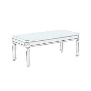 48 Inch Mirrored Glass Top Wood Coffee Table Glamorous Living Room Accent
