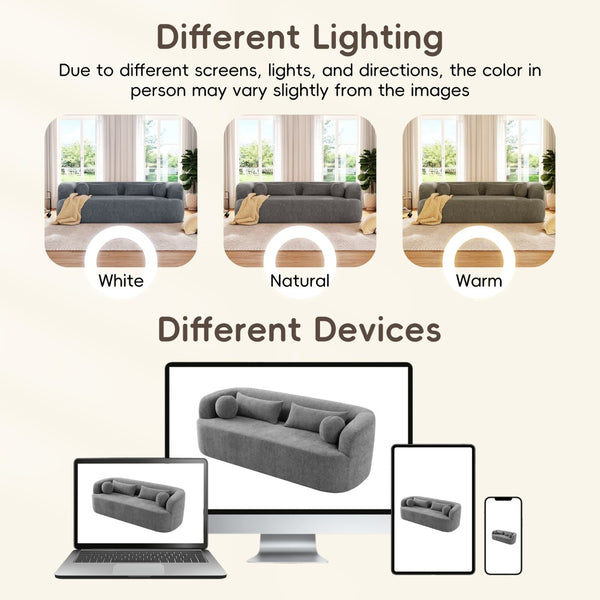 English Elm [new]86" Chenille Cloud Sofa Curved Legless 3-seater with Pocket Springs for Living Room Gray N723P404465E