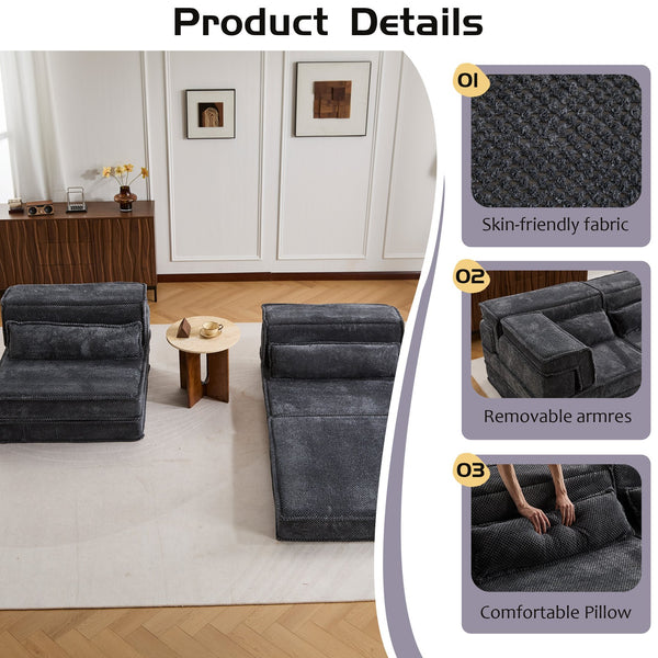 English Elm Compression Modular Sofa Bed – Versatile, No Assembly Needed, Pet-Friendly Fleece, Oversized Comfort! W3723S00049