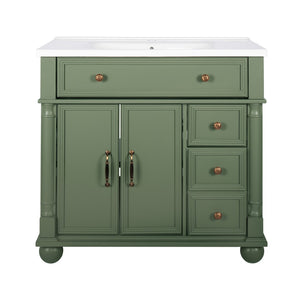 English Elm 35.6" Freestanding Bathroom Vanity with Roman Column Base and Ceramic Integrated Sink W1801S00008