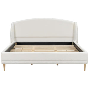 English Elm King Boucle Upholstered Wingback Bed Solid Wood Legs Textured Platform Frame N757P359719K