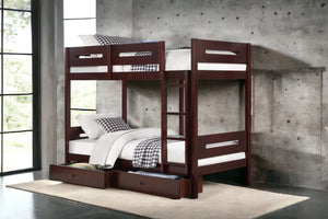 English Elm Nissa Espresso Twin/Twin Bunk Bed with Storage Drawers, Solid Wood, Safety Rails, Easy Assembly B2726S00331