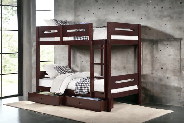 English Elm Nissa Espresso Twin/Twin Bunk Bed with Storage Drawers, Solid Wood, Safety Rails, Easy Assembly B2726S00331