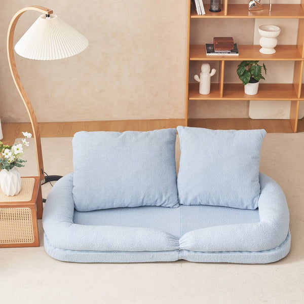 English Elm Triple Fold Down Sofa Bed – Compact, Metal Frame, Thick Cushion Comfort, Adjustable Back for Versatile Use Blue W244P196091