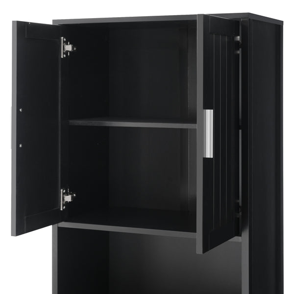 English Elm 70.9" High Freestanding Tall Bathroom Cabinet with Soft-Close Doors, Drawer & Adjustable Shelves for Organized Living Black N729P272001B