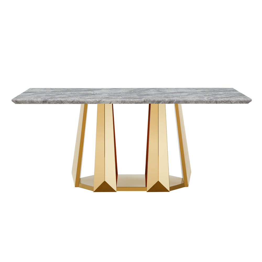 English Elm Marble Dining Table For 6-8, 70'' Rectangle Faux Marble Top With Gold Stainless Steel Base, Modern Elegance W3456S00012