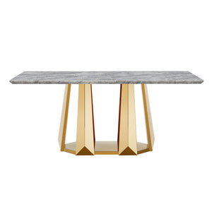English Elm Marble Dining Table For 6-8, 70'' Rectangle Faux Marble Top With Gold Stainless Steel Base, Modern Elegance W3456S00012