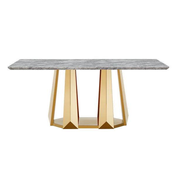 English Elm Marble Dining Table For 6-8, 70'' Rectangle Faux Marble Top With Gold Stainless Steel Base, Modern Elegance W3456S00012