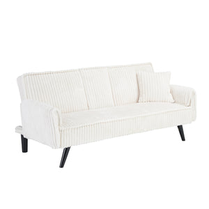English Elm Minimalist Corduroy Sofa with Adjustable 3-Angle Recline, Dual Cup Holders, Solid Wood Frame White W1658P251978