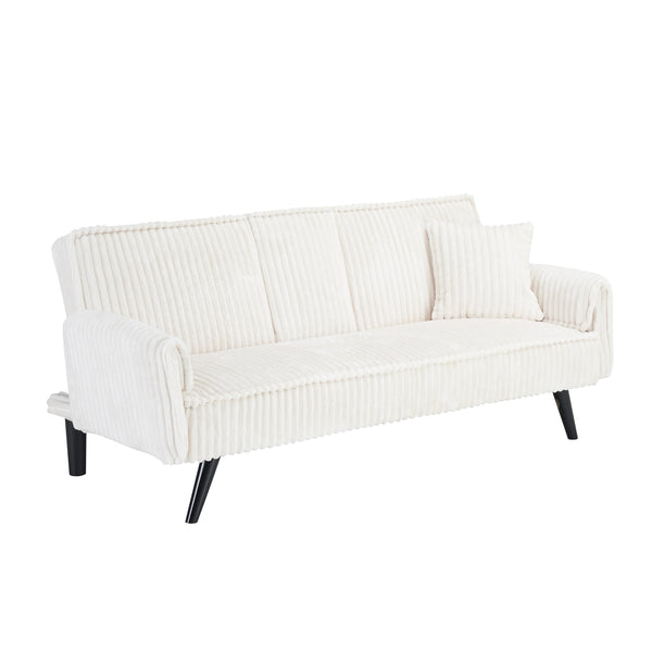 English Elm Minimalist Corduroy Sofa with Adjustable 3-Angle Recline, Dual Cup Holders, Solid Wood Frame White W1658P251978