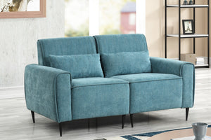 English Elm Rossa Chenille Loveseat with Pocket Coil Support Slim Metal Legs and Throw Pillows Blue B2749S00080