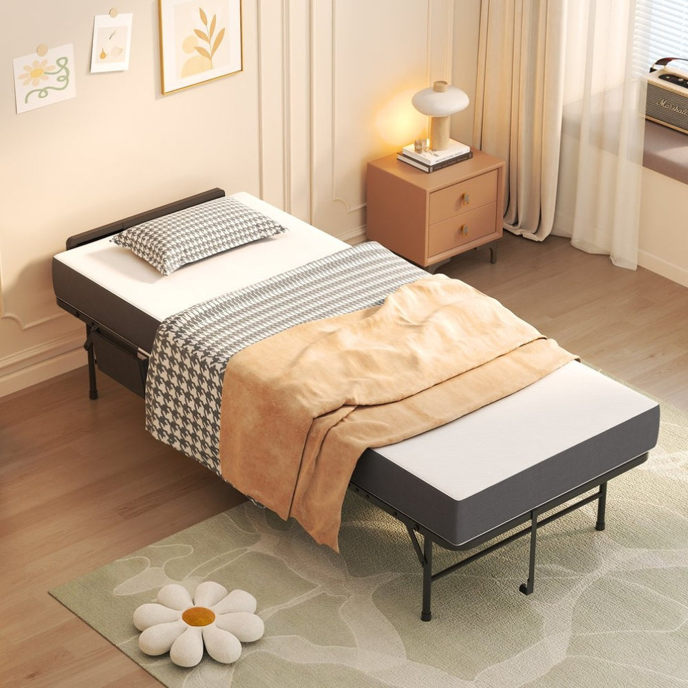 English Elm 75 Inch Rollaway Twin Bed with Memory Foam Mattress Heavy Duty Steel Frame Foldable W2735P425464
