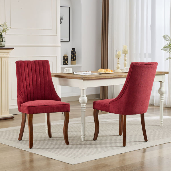 English Elm Rayon High-Back Dining Chair Set with Plush Flocking Upholstery, Triple-Comfort Cushion & Solid Wood Legs WINE RED W1143P233647